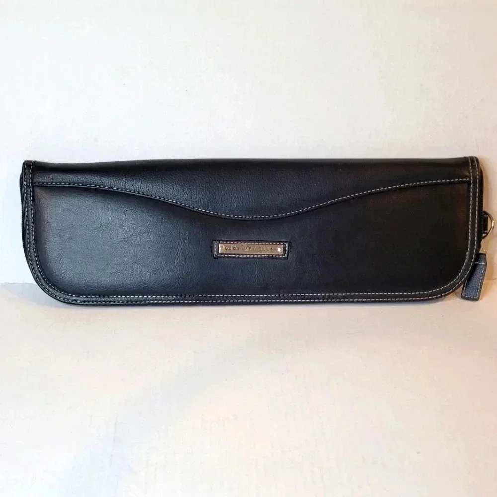 GEOFFREY BEENE Black Leather Tie Case Holder Travel Case Vintage
